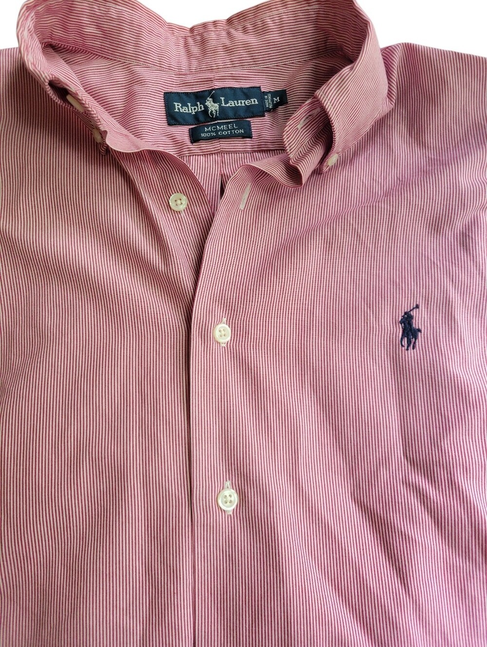 Vintage Ralph Lauren McMeel Shirt Men M Red/White Pinstriped Button down Cotton - Picture 2 of 14